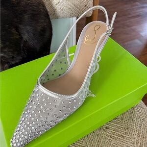 Sam Edelman Silver Crystal Mesh Slingback Pointed Toe Mule